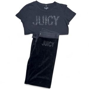 Juicy Couture Black Sweatpants Tracksuit T Shirt Set